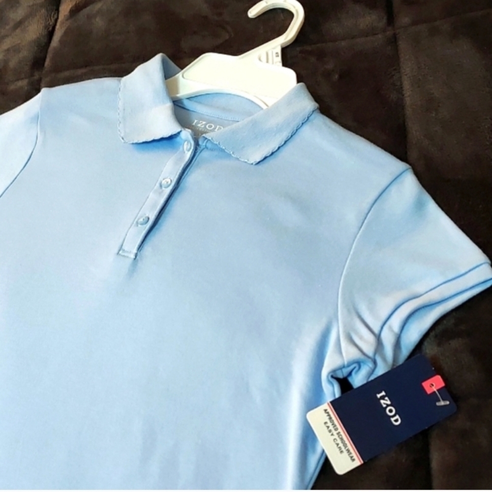Girls Izod School Uniform Short Sleeve Polo Shirt - Light Blue